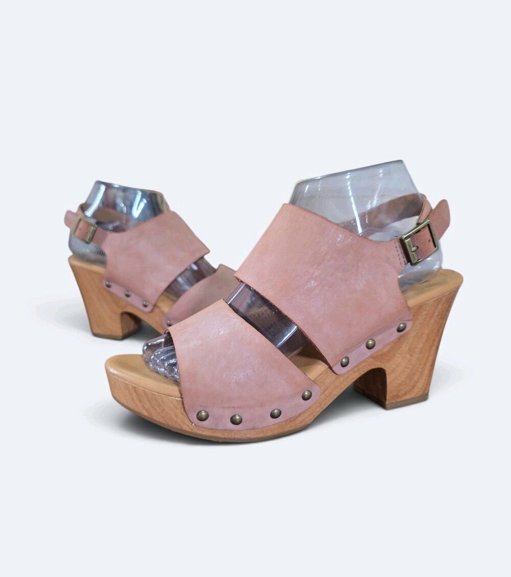 Korks by Kork-Ease Annaleigh Platform Clog Sandals Pink Tan Leather Size 8 / 39
